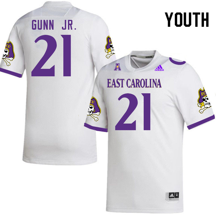 Youth #21 Marlon Gunn Jr. ECU Pirates 2023 College Football Jerseys Stitched-White
